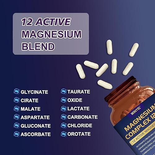 Miniatura 4 de Complejo de magnesio 700 mg 12 en 1 Suplemento de magnesio con glicinato, citrato, malato  Sueño, calma, relajación muscular, apoyo para la salud