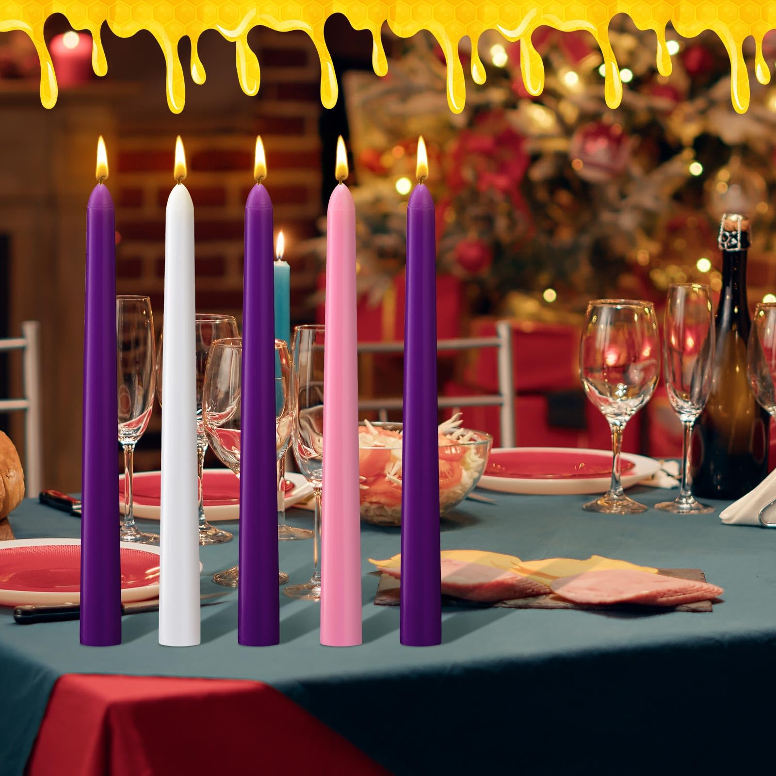 Nuanchu 10 candele in cera d'api per l'avvento in cera d'api naturale, 25,4 cm x 2,22 cm, decorazione da tavolo per l'avvento, fatte a mano, senza fumo, non profumate, per Natale, vacanze