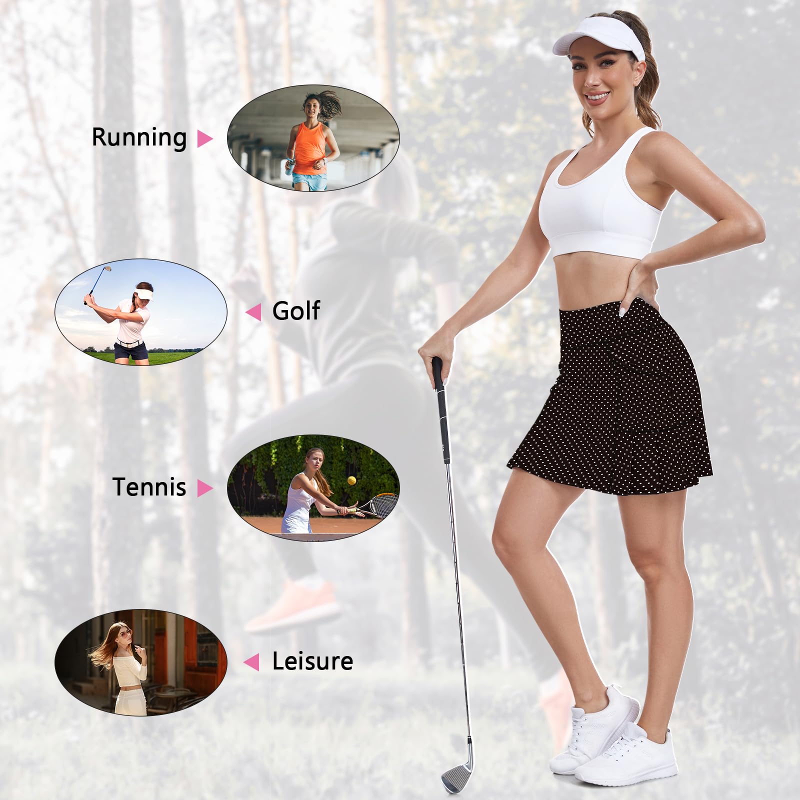 WOWENY Falda Pantalon Mujer Deporte Padel Cortas con Bolsillos Skorts Golf Plisada Respirable para Caminata Bádminton Verano