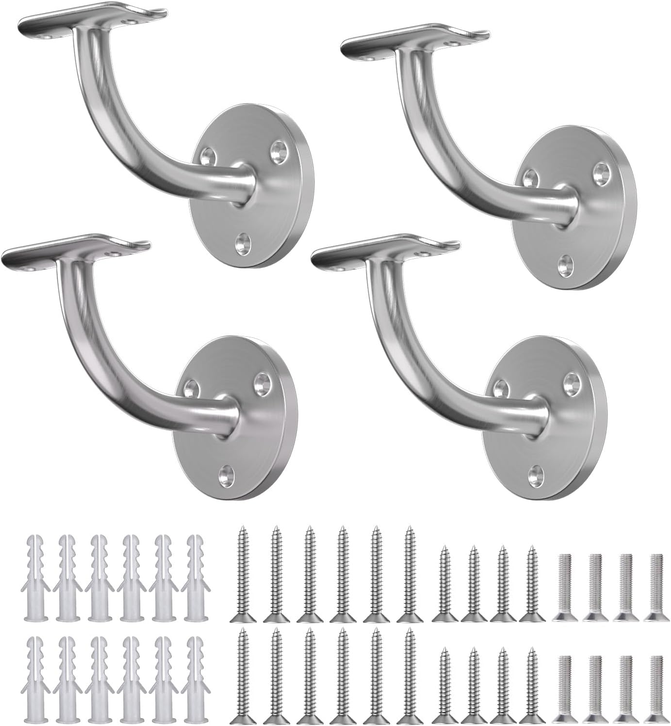 Handrail Bracket, 304 Stainless Steel 1-11/16 inch Hand Rail Bracket, Satin Finish Wall Mount Stair Railing Holder Indoor Outdoor for Staircase, Bathroom, Banister - 4 Pack for 42.4mm O.D Round Rail