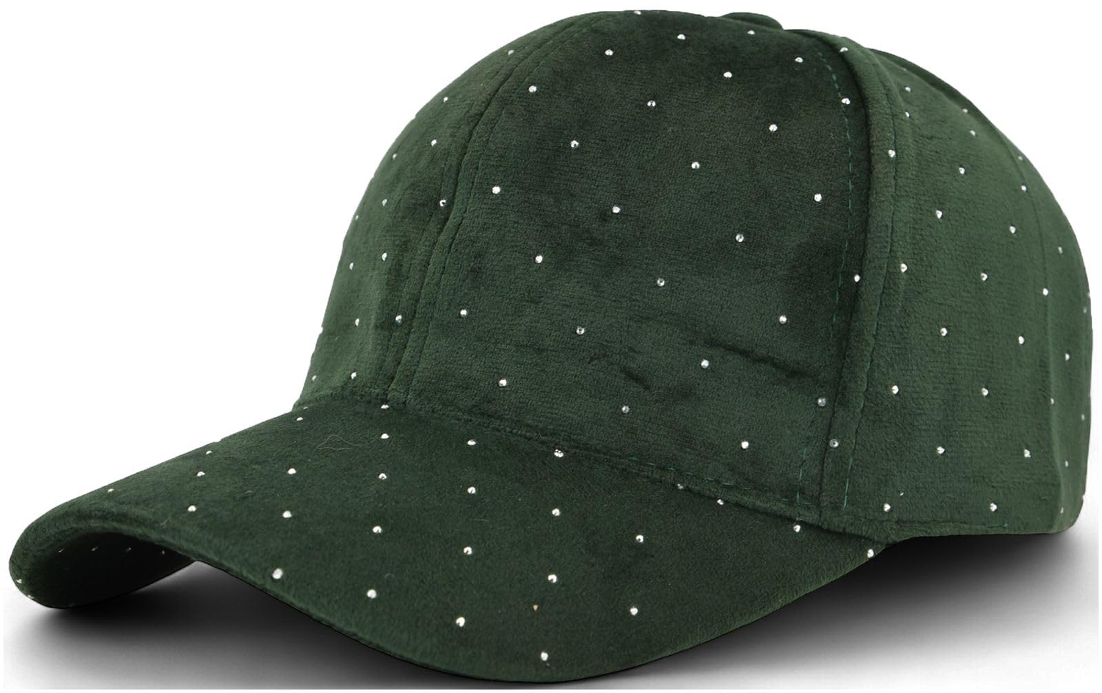 Stylebreaker Women's Emerald Green Baseball Cap With Rhinestone Studs | 6-Panel Velvet Basecap With Curved Visor | Adjustable Solid Color Cap With Hook And Loop Fastener 56-59 Cm,