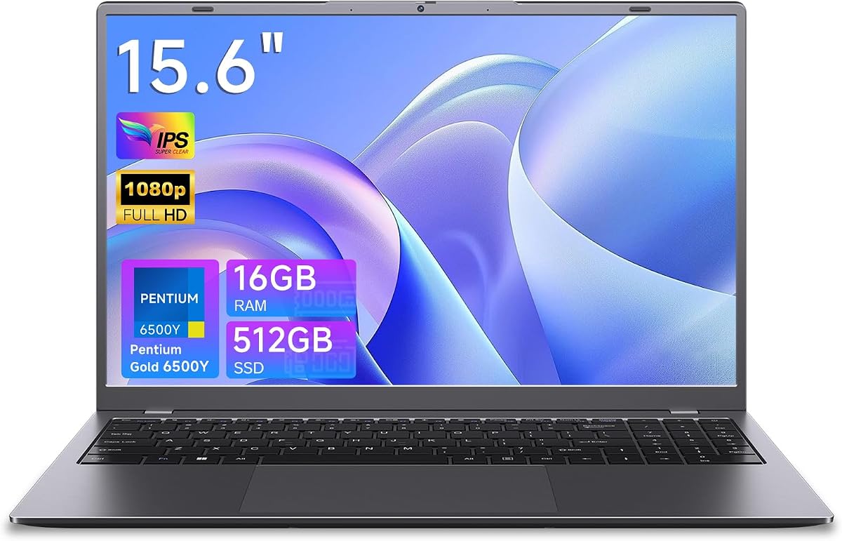 Portátil de 15,6 pulgadas, 16 GB de RAM, 512 GB SSD, procesador Pentium Gold (hasta 3,4 GHz), ampliable a 1 TB, pantalla IPS FHD, 38 WH, USB3.2, tipo C, HDMI, WiFi 5, portátiles