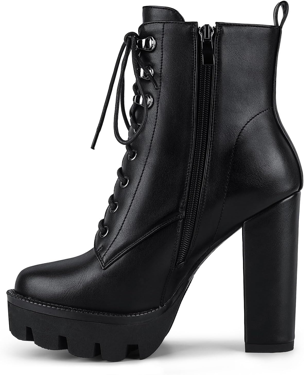 wetkiss Platform Boots for Women, Heeled Combat Boots Chunky Heel Booties Round Toe Lace Up High Heel Ankle Boots - Image 4