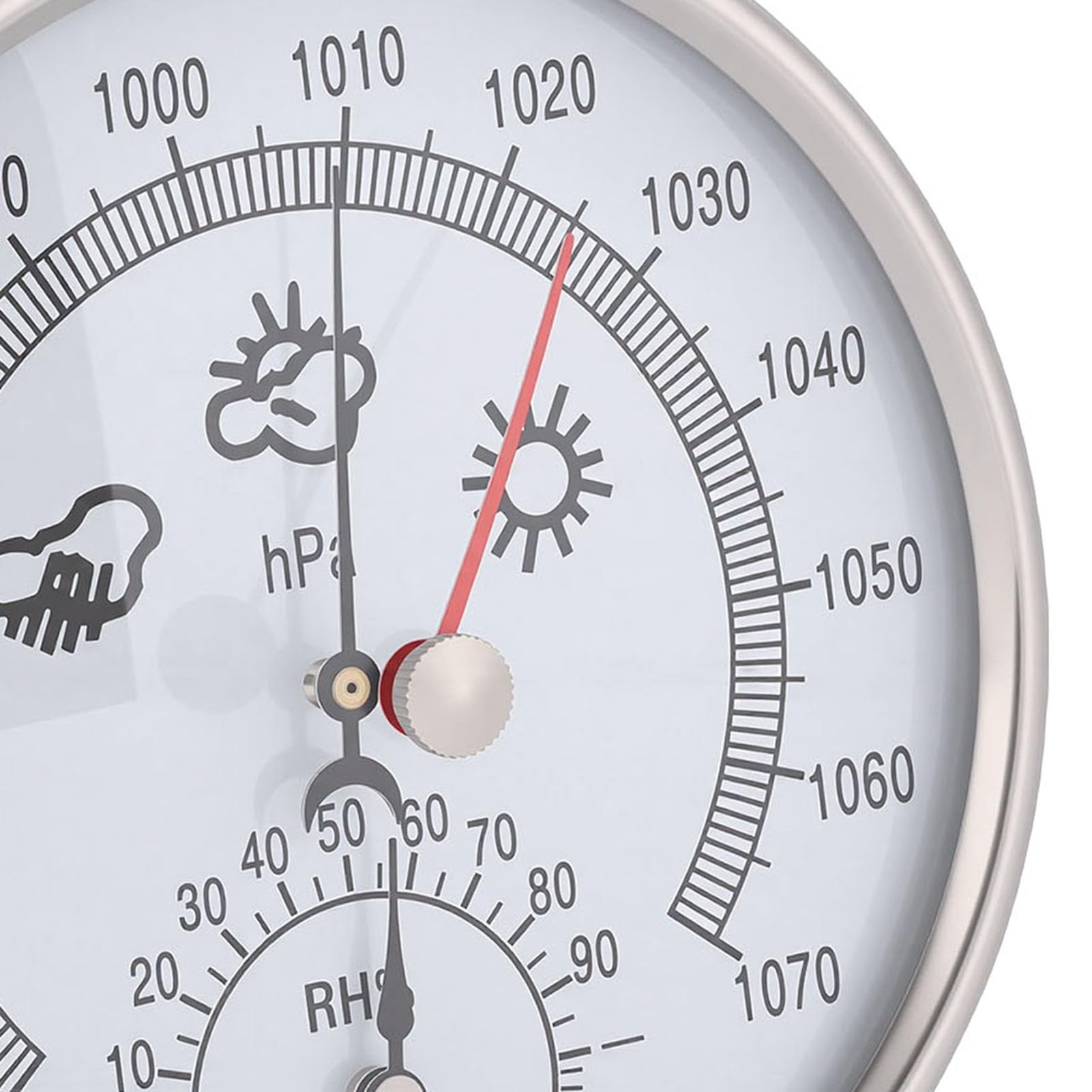 Aramox Stazione Meteorologica in Acciaio Inossidabile 3 in 1 Barometro Termometro Igrometro Quadrante Analogico da 5,2 Pollici da 950 a 1050 HPa per Interni Ed Esterni Casa Ufficio Barca Uso Marino
