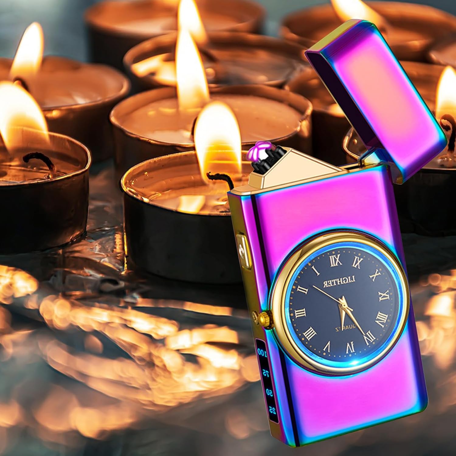 Electric Lighter Dual Arc Lighter Windproof USB C Rechargeable - Flameless Plasma Lighters for Camping, Candles, Kitchen, Outdoor with LED Power Indicator & Child Lock (Colour)
