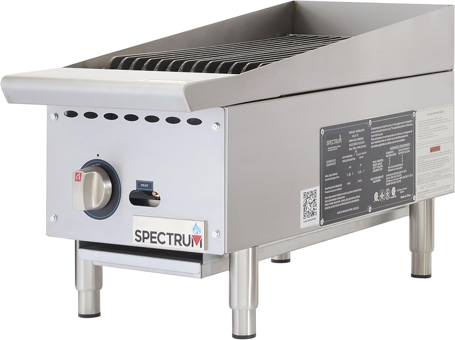 Winco Charbroiler, Natural Gas, Radiant, 12"