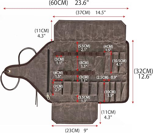 Miniatura 2 de TOURBON Bolsa enrollable para herramientas de lona encerada bolsa de transporte con cincel para tallar madera de 25 bolsillos bolsa de herramientas