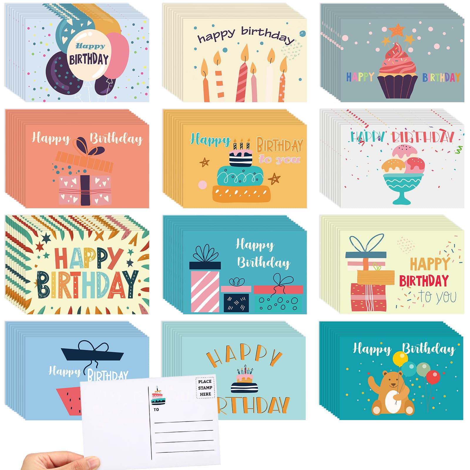 Kosiz 120 Pcs Birthday to You Cards 4 x 6 Inch Postcards Assorted Greeting Cards Blank Note Cards, 12 Styles