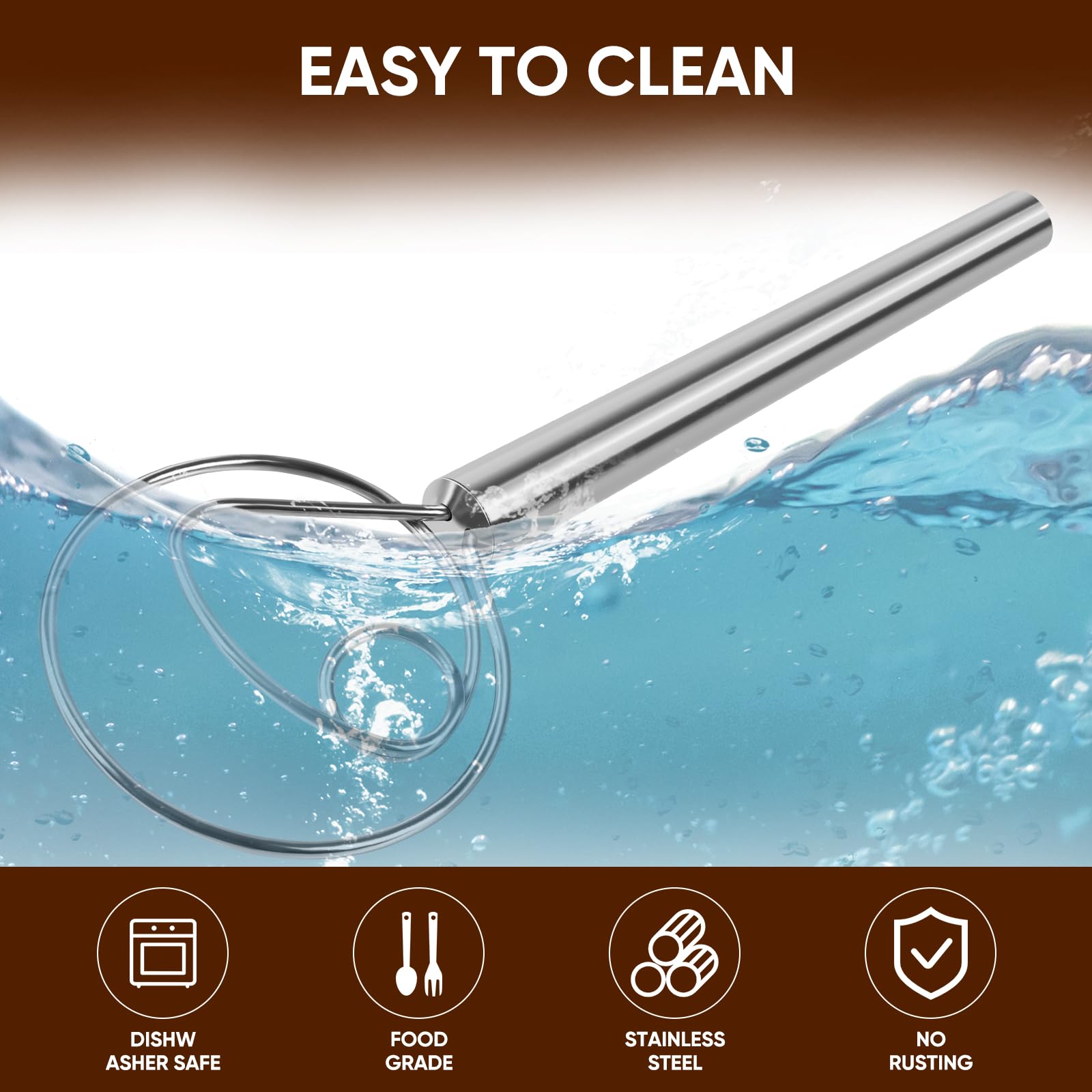 Maxjoy Batidor de masa danés, batidor de pan con gancho de acero inoxidable, batidor tradicional holandés, herramienta manual mezcladora de masa y herramientas y suministros para hacer pan de masa