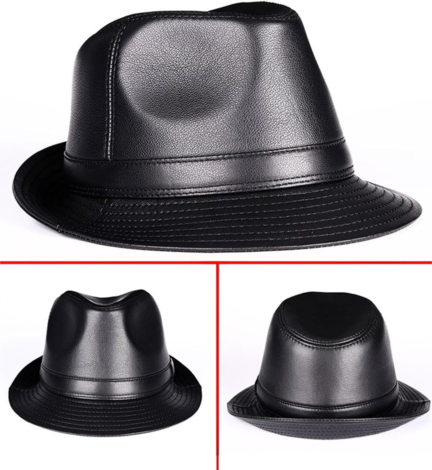 Vintage Fedora Hat Leather Panama Cap for Men Gatsby Jazz Hat Trilby Hat Unisex