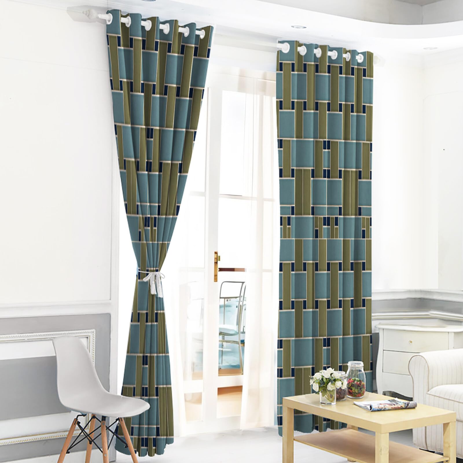 Rideau Occultant Blocs Rectangulaires Rideaux Chambre Salon Moderne 3D Style Géométrie Moderne Isolant Thermique Anti Froid Polyester Bruit Grande Largeur 2 Pièces, 140L X 220H Cm