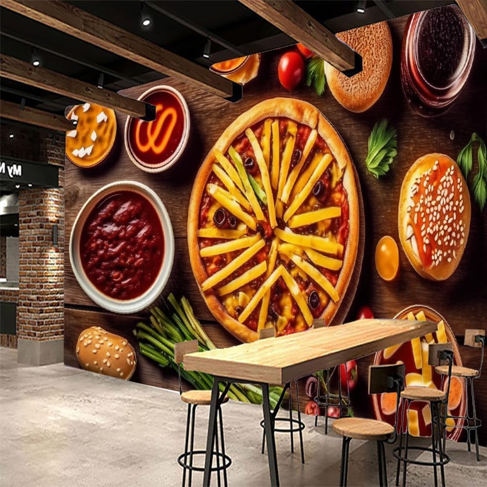Papier peint panoramique pizza 250x175 cm fresque murale 3D intissée