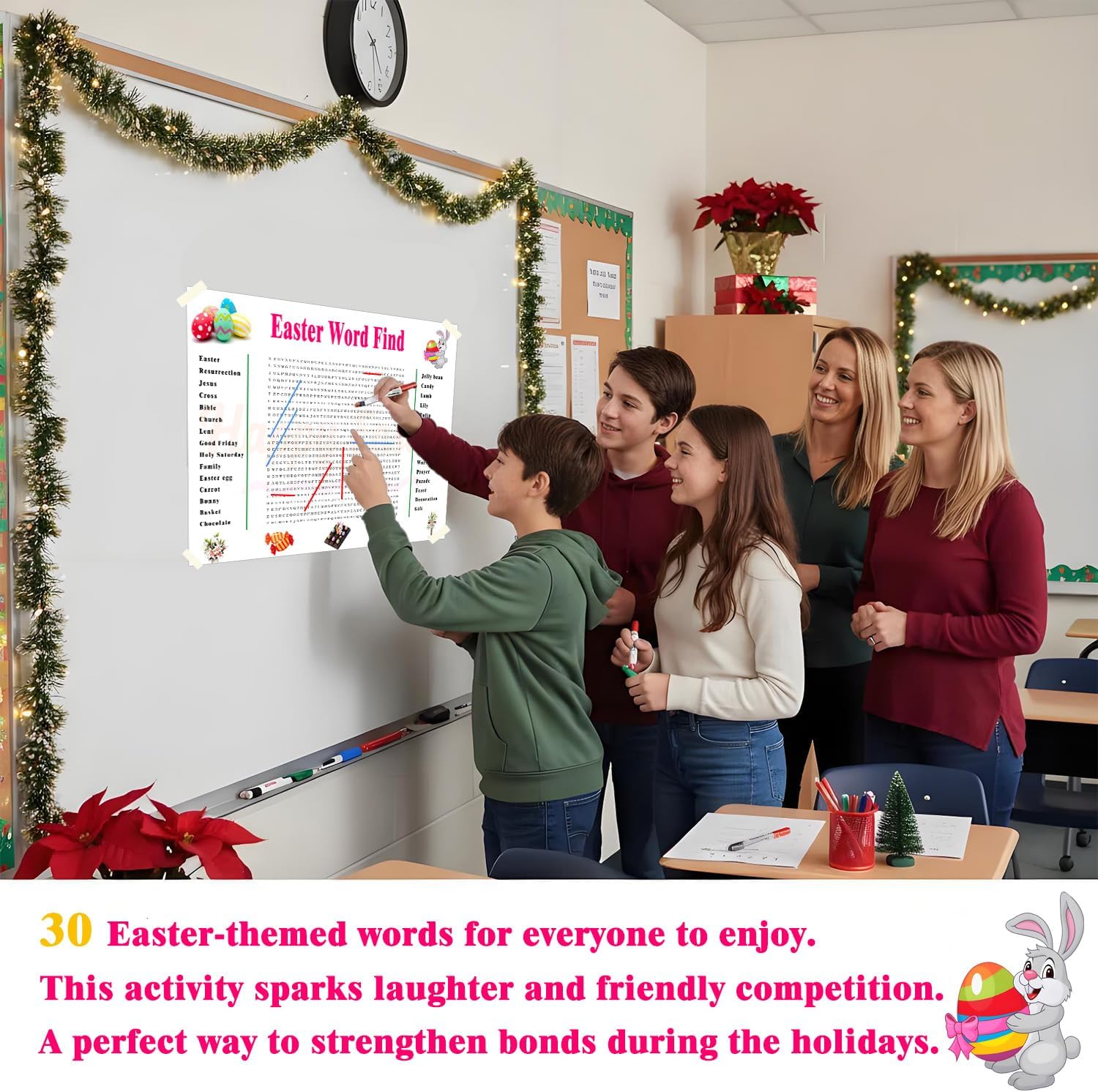 DOMELIFE Easter Word Search Poster, Large 35.4“ × 23.6” Holiday Word Search Wall Poster for Family Parties, Classroom & Office (30 Holiday-Themed Words) - Image 4