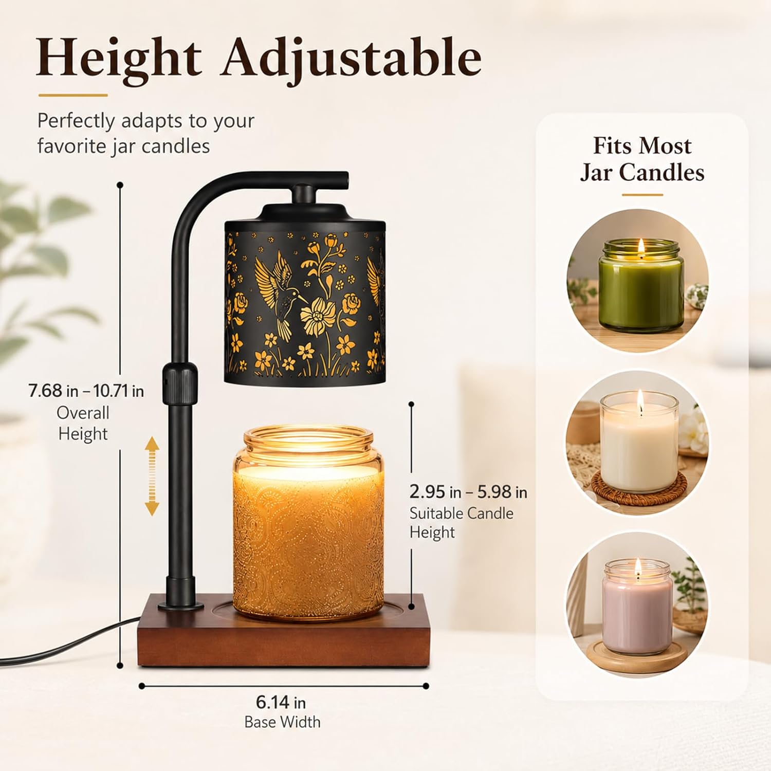 mocosa Candle Warmer Lamp with Adjustable Height Dimmable for New Home Decor Electric Candle Warmer for Jar Candles Birthday Gifts for Women Mom(Hummingbird)