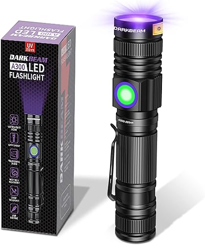 DARKBEAM Linterna UV de 395 nm recargable por USB, lámpara de madera, luz negra, LED ultravioleta de mano portátil con clip, curado de resina, Uv