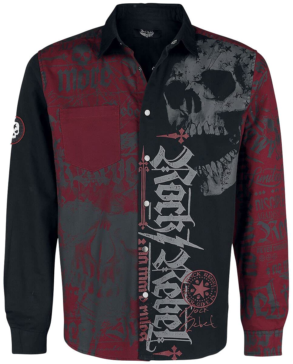 Rock Rebel by EMP Hombre Camisa Negra/roja con Estampado