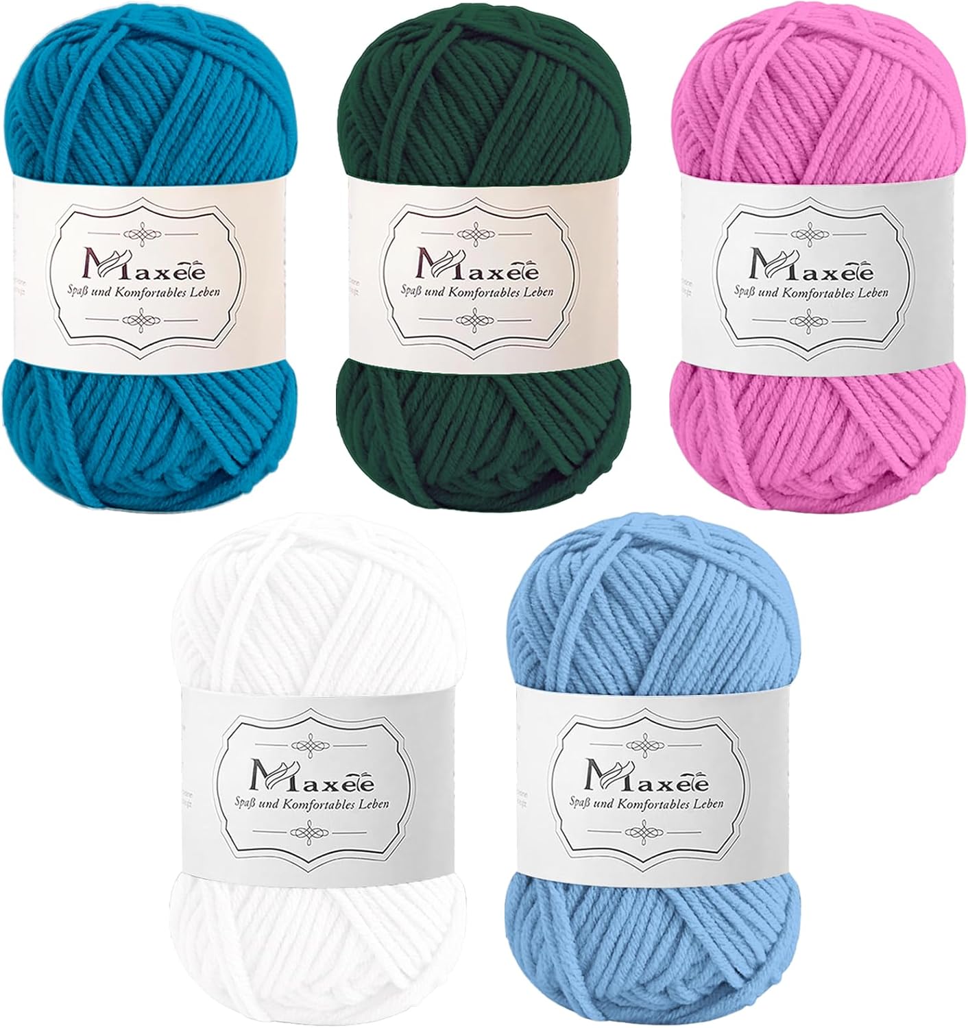 Maxee 500g(10x50g) Acrylic Yarn for Crocheting and Knitting, Multicolor Hilo Acrílico, 10 Skeins of 100m(109 Yards), 5ply Soft, Beginner/Professional Kit