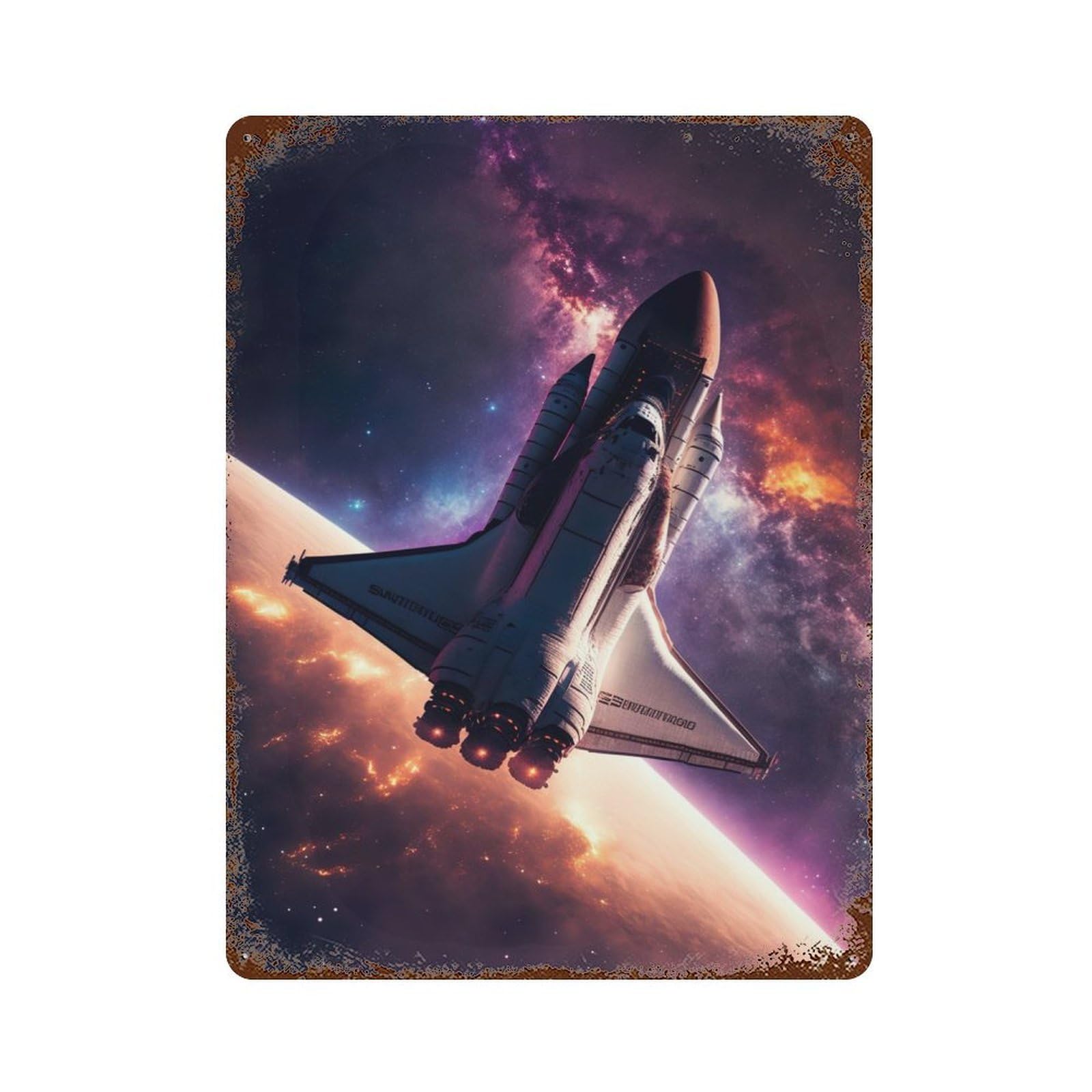 Space Shuttle Rust Effect Tin Sign 15.7"x11.8", Ideal for Cafe, Home Bar And Lounge Decor