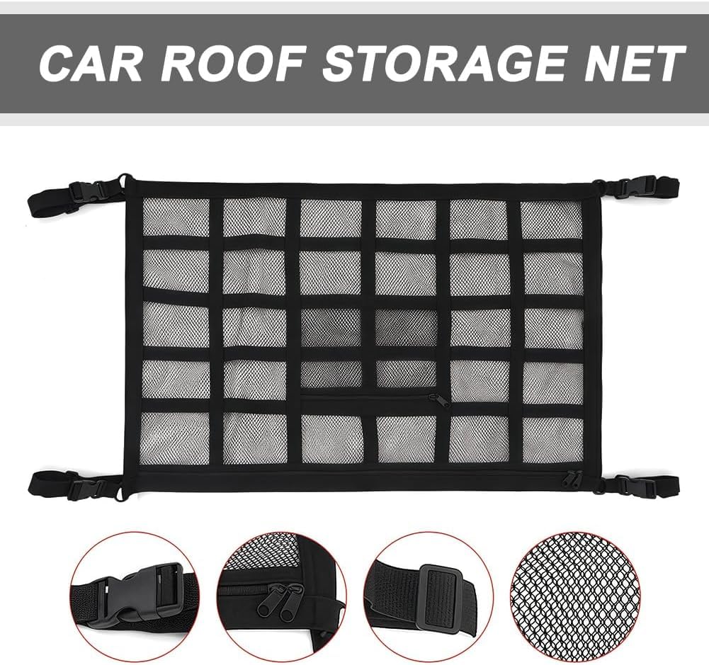 Rete portaoggetti Auto soffitto per Renault Captur 2024-2019, Organizer Tetto Interno con Cerniera Doppie Cuciture rinforzate Nero