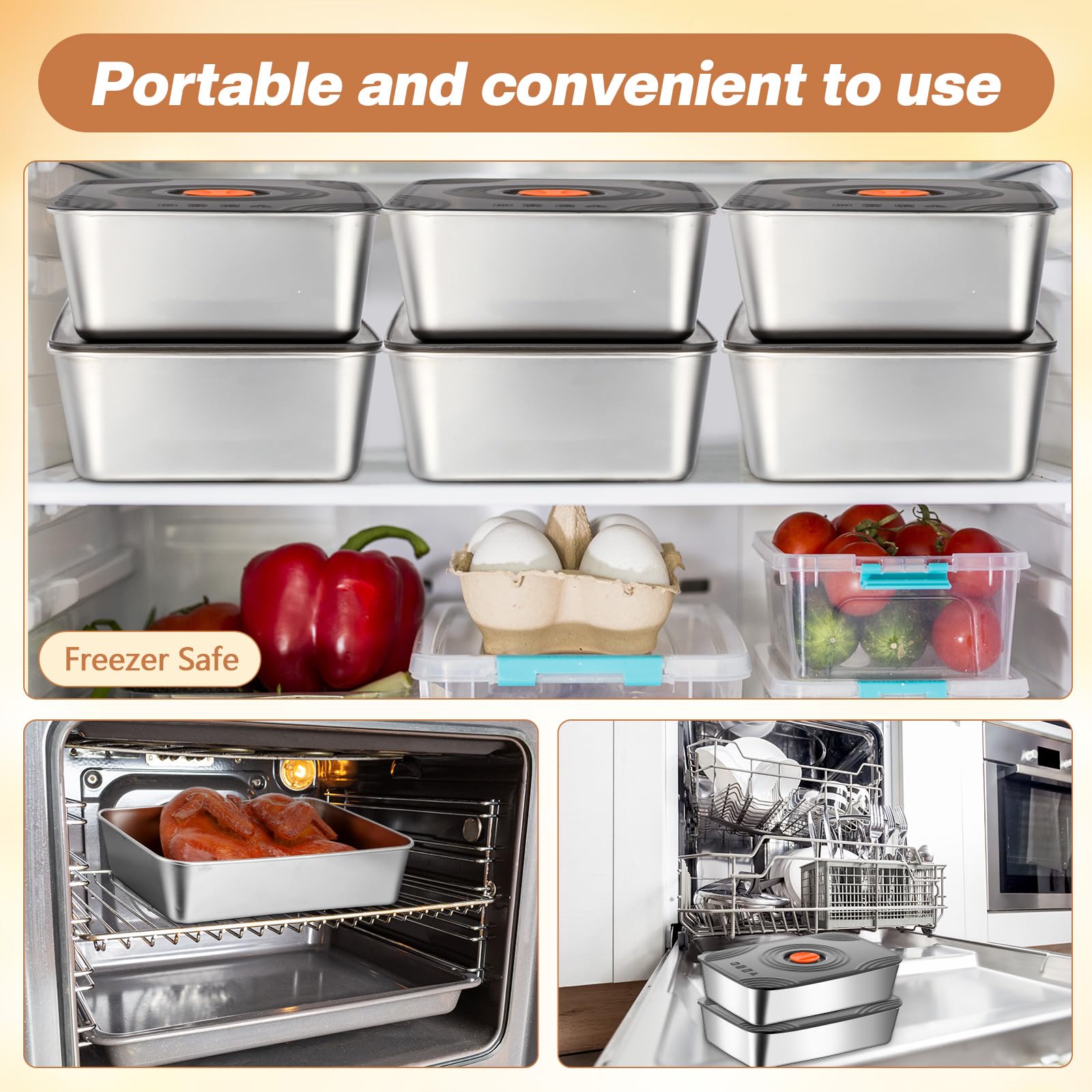 Layhit 16 juegos de recipientes de almacenamiento de alimentos de acero inoxidable de 60 onzas con tapas, grandes, reutilizables, apilables, contenedores de metal rectangulares para exteriores, para
