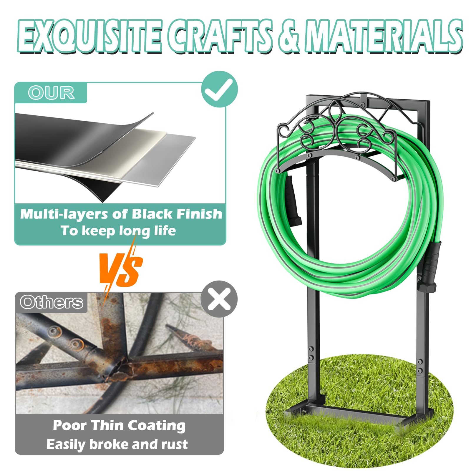 GREENER Garden Hose Holder (4 support feet), Freestanding Heavy Duty Hose Stand Holds, Upgraded Outdoor Hose Holder, Sturdy Hose Storage for Garden Lawn & Backyard (Butterfly)