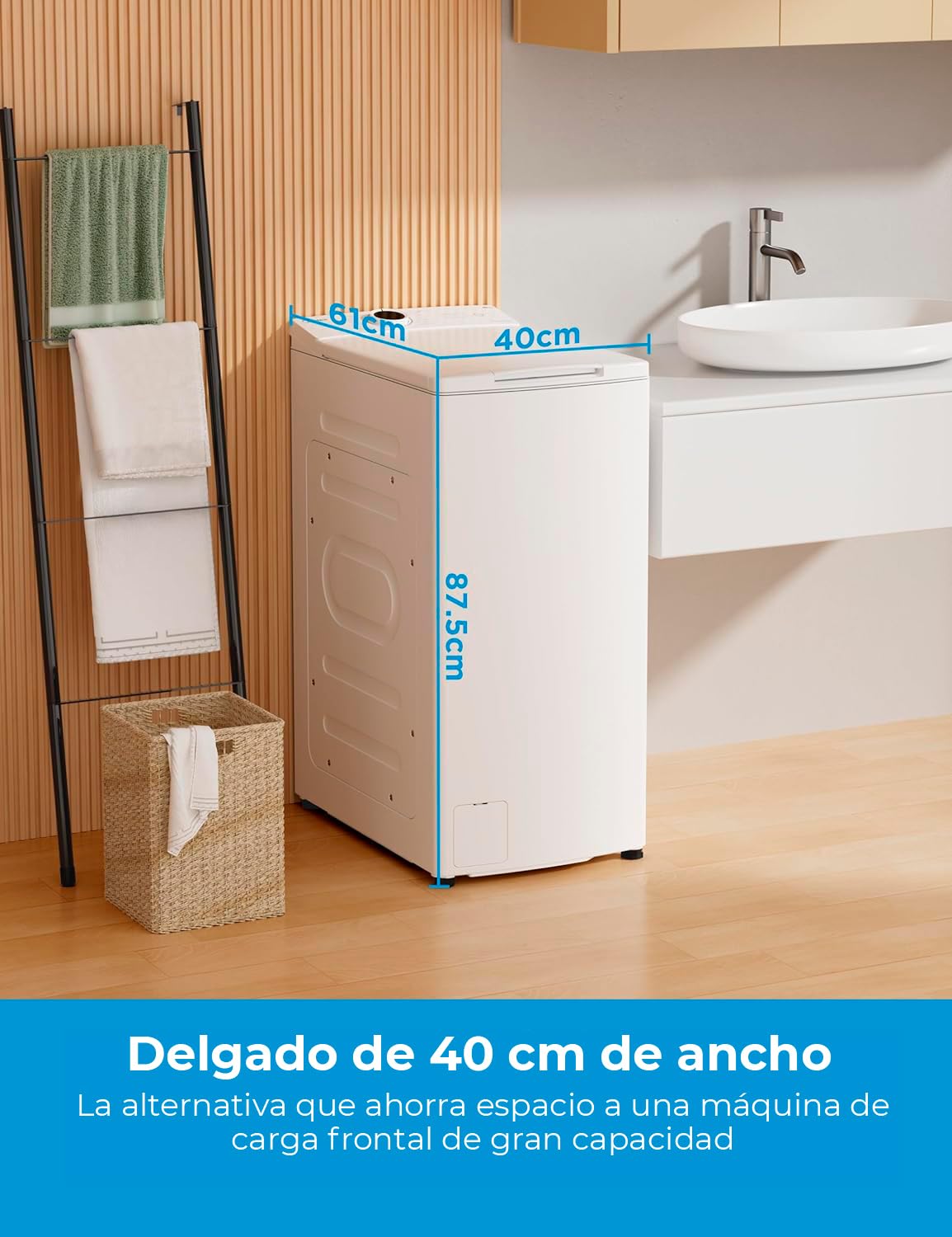 Midea Lavadora Carga Superior 7kg de 1200 RPM - Lavadoras con 15 programas y diseño ultra slim - Maquina de lavar ropa de libre instalación con Función de vapor, Lavado Rapido y Modo ECO