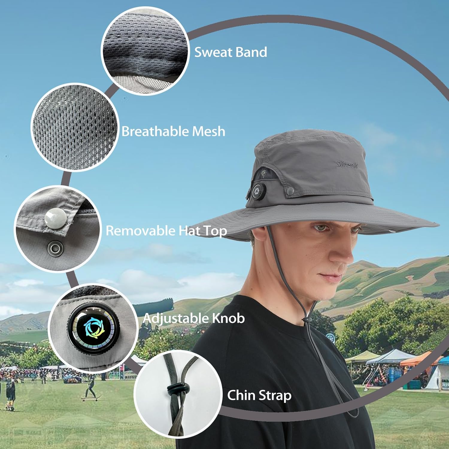 Men Fishing Hat, Adjust Rotating Buckle Sun Hat, Wide Brim UPF 50+ UV Protection Summer Safari Hat,Bucket Hiking Hat - Image 6