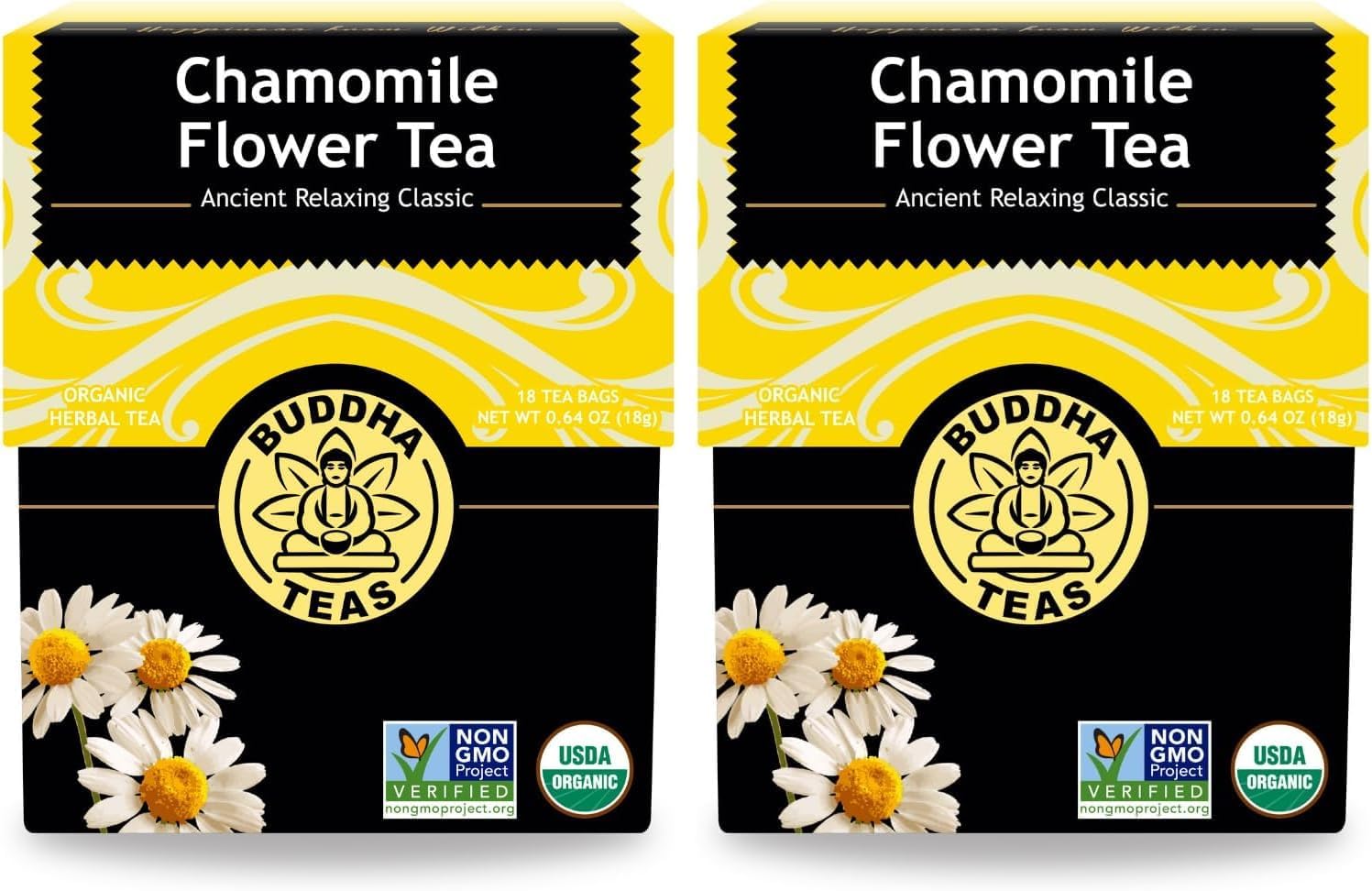 Buddha Teas Organic Chamomile Flower Tea - OU Kosher, USDA Organic, CCOF Organic, 18 Bleach-Free Tea Bag (Pack of 2)