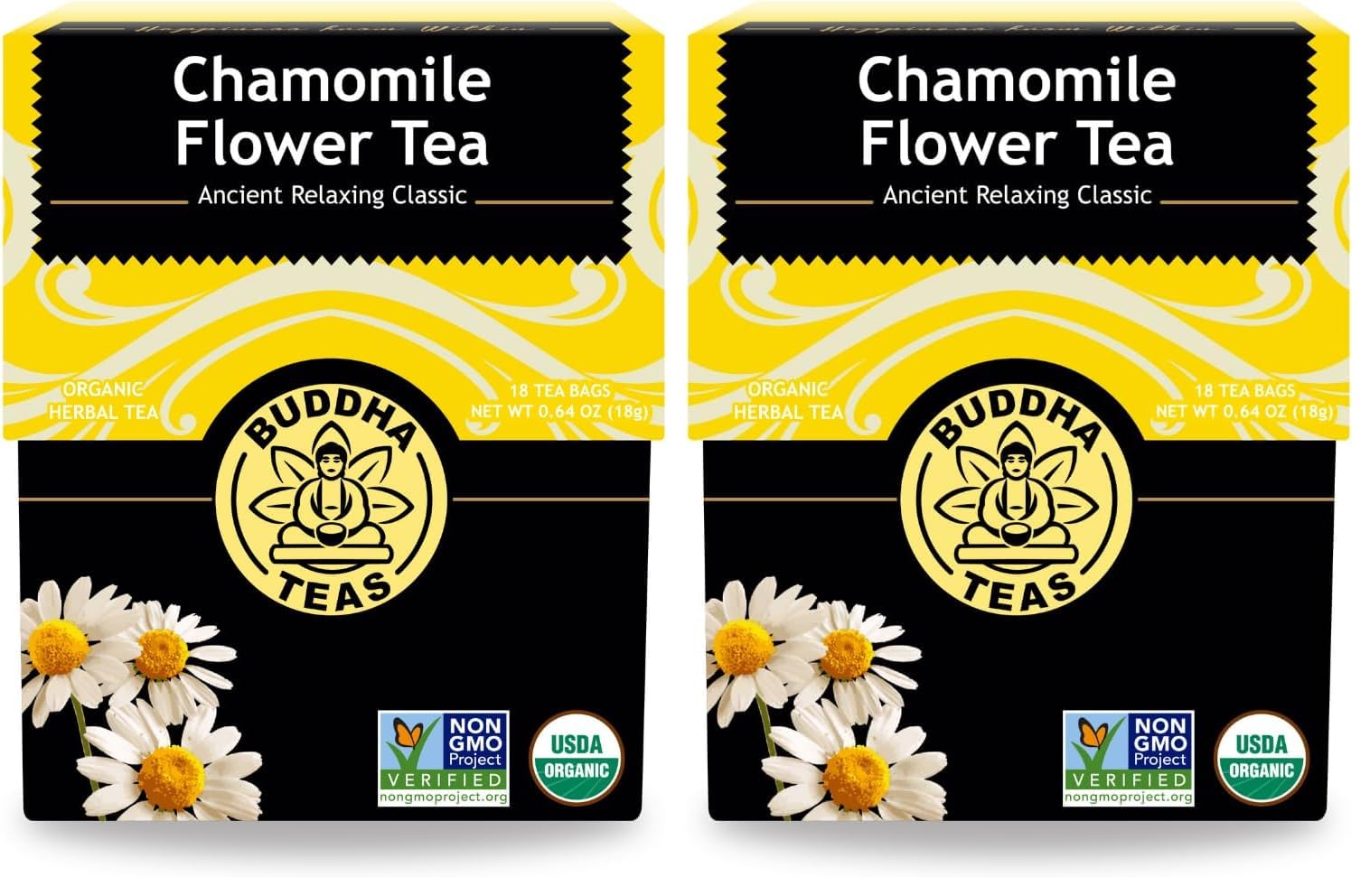 Buddha Teas Organic Chamomile Flower Tea - OU Kosher, USDA Organic, CCOF Organic, 18 Bleach-Free Tea Bag (Pack of 2)