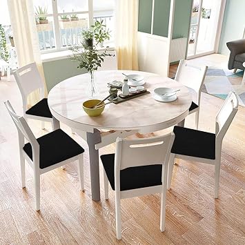 Stretch black Chair Seat Covers for Dining Room Set of 4, Elastic Dining Chair Seat Protector Cover Removable Washable Chair Slipcovers with Ties