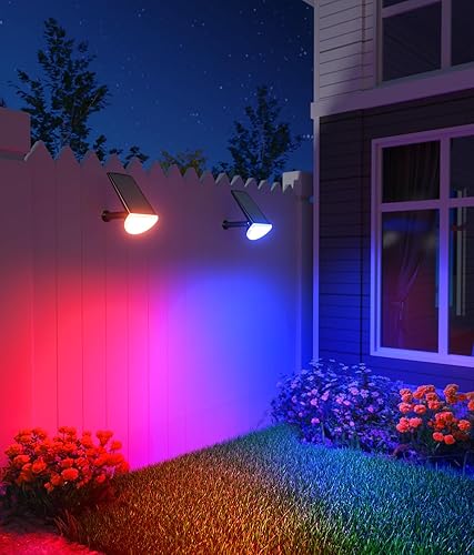 Miniatura 4 de ROSHWEY Focos solares para exteriores, focos solares RGB que cambian de color, impermeables al aire libre, luces LED solares exteriores para