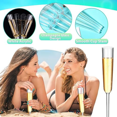 Miniatura 3 de 12 copas flotantes de champán de 6 onzas para piscina, copas de vino flotantes de acrílico, copas de cóctel con tallo largo para verano, playa
