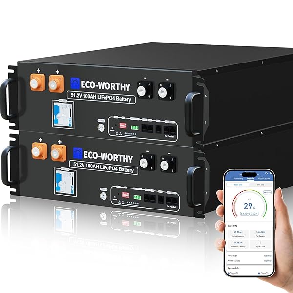 ECO-WORTHY 48V 100Ah LiFePO4 Lithium Battery w/Bluetooth | UL1973 & UL9540A & CEC Listed | 5120Wh Server Rack Battery for Solar Energy Storage, Home Backup Power