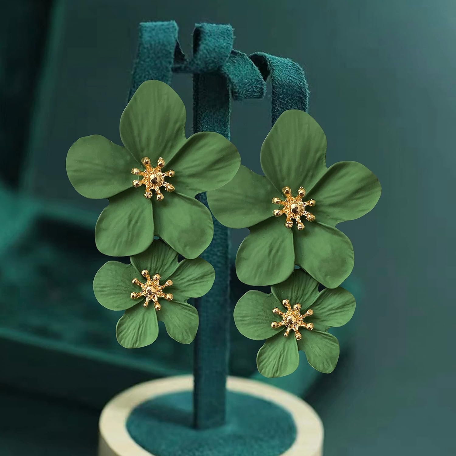 GPASTG Elegant Bohemian Large Metal Double Flower Matt Earring Chic Statement Dangle Drop Wedding Earrings For Women Cute Statement Jewelry Gifts - Image 3