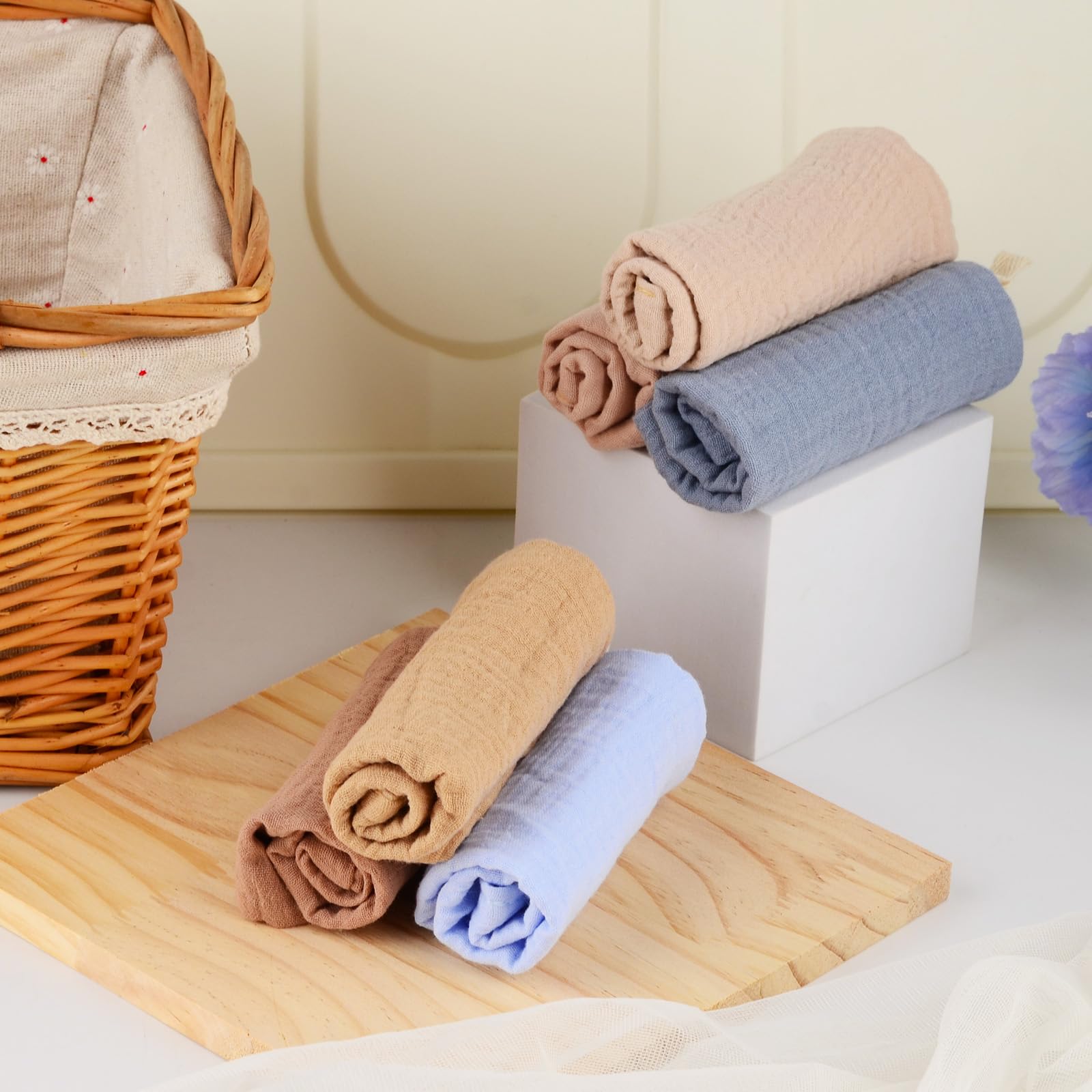 DASHUAIGE 12 Pack Baby Muslin Squares Baby Muslin Cloths Washcloths Natural Cotton Baby Wipes Baby Essentials for Newborn Baby Wiping Bathing Feeding - Image 4