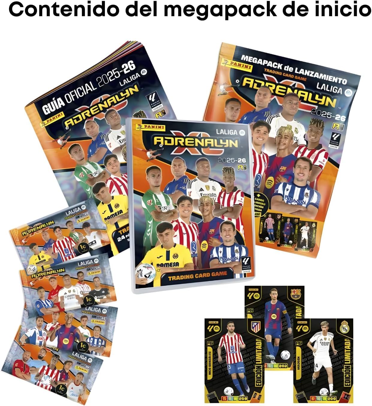 PANINI ADRENALYN XL 25/26 Pack Serie Oro con Deck Box de Regalo, Cartas Coleccionables Fútbol, Incluye Megapack, Box Serie Oro y 8 Sobres