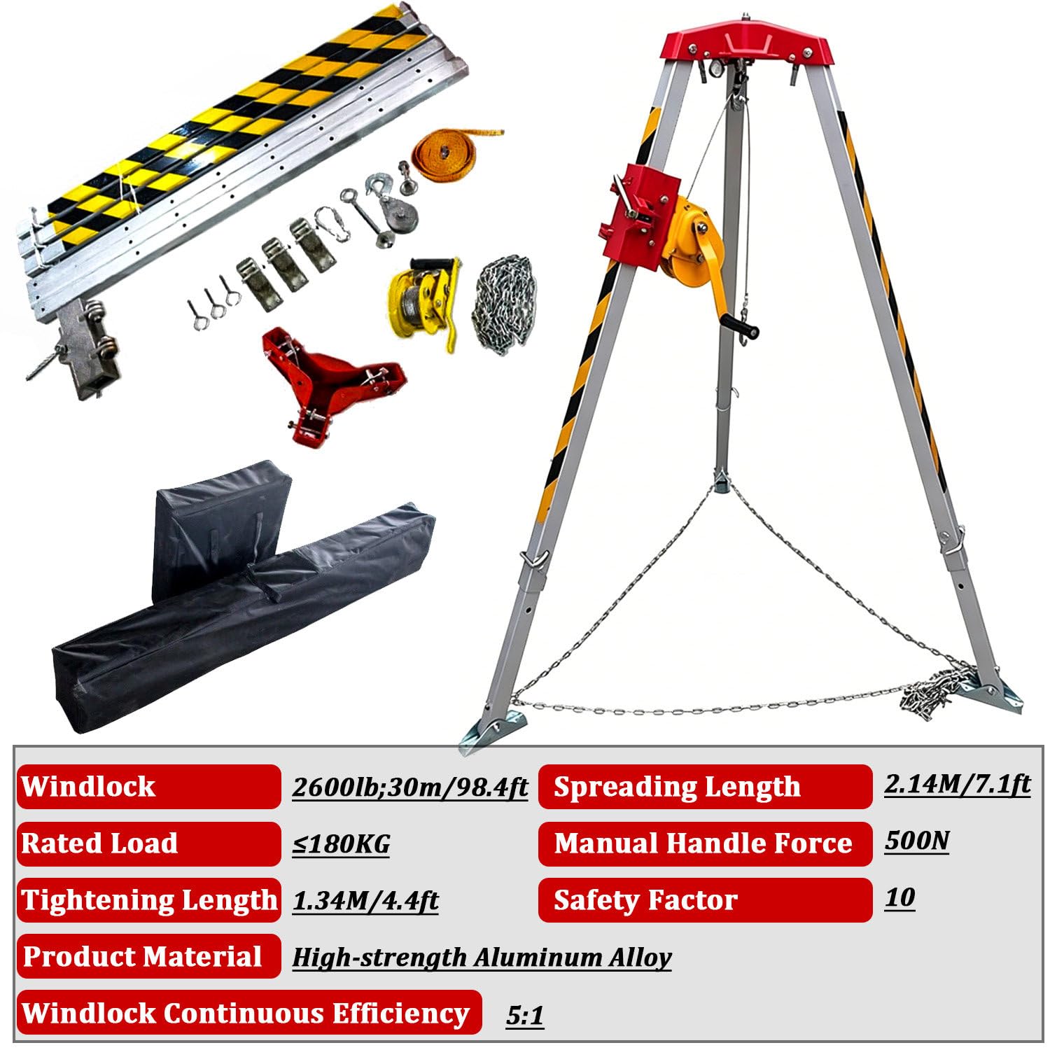 Wytrzymały statyw podnoszący, teleskopowy statyw aluminiowy 2600lbs | z solidną, odlewaną nasadką górną, stalową wciągarką linową 20 m/30 m do prac kanalizacyjnych i fundamentowych