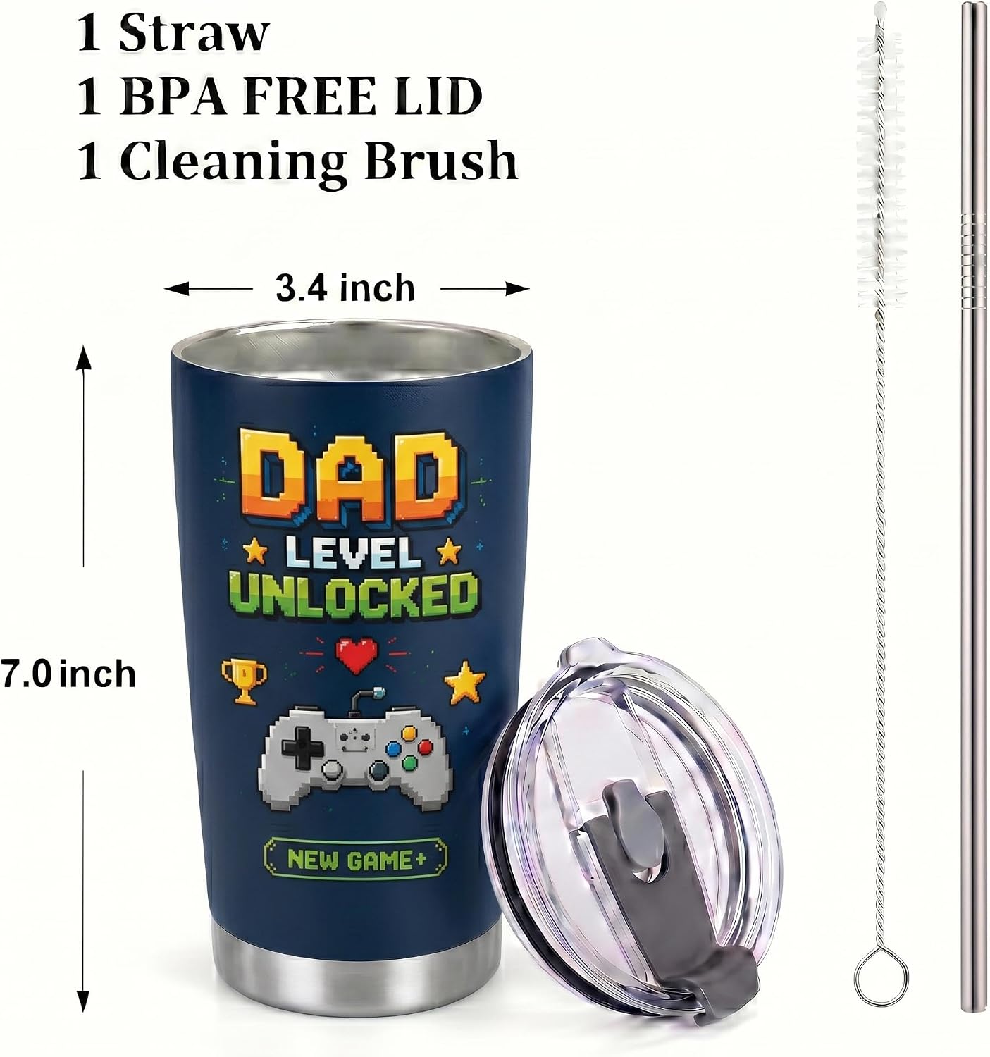 Promoted to Dad Tumbler, Game-Controller New Dad Gifts for First Time Daddy, First Fathers Day Gift Ideas Insulated Travel Mug, 20 oz Vacuum Coffee Cups for New Dads From Wife, Friend, Baby, Kid image 3