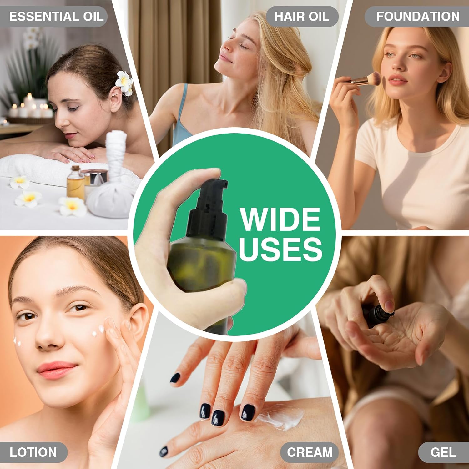 3PCS 60ML/2OZ Empty Green Frosted Glass Bottles with Pump Refillable Vial Cosmetic Dispenser Jars Storage Travel Lotion Container Portable Sample Bottle for Toiletries,Foundation,Cream,Gel,Lotion - Image 7