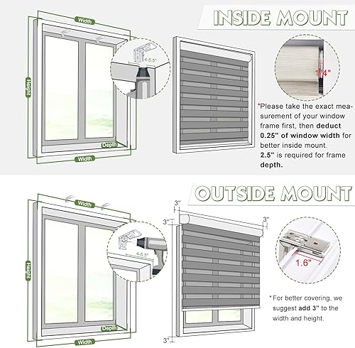 Miniatura 6 de MiLin Persianas y persianas sin cordones de cebra, control de luz para privacidad diurna y nocturna, persianas enrollables de doble capa, corte