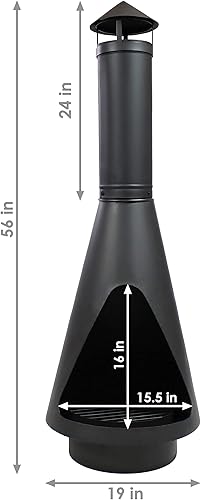 Miniatura 3 de Sunnydaze Chiminea de acero resistente negro de 56 pulgadas con póker de troncos, rejilla y tapa de lluvia, acabado de pintura de alta temperatura