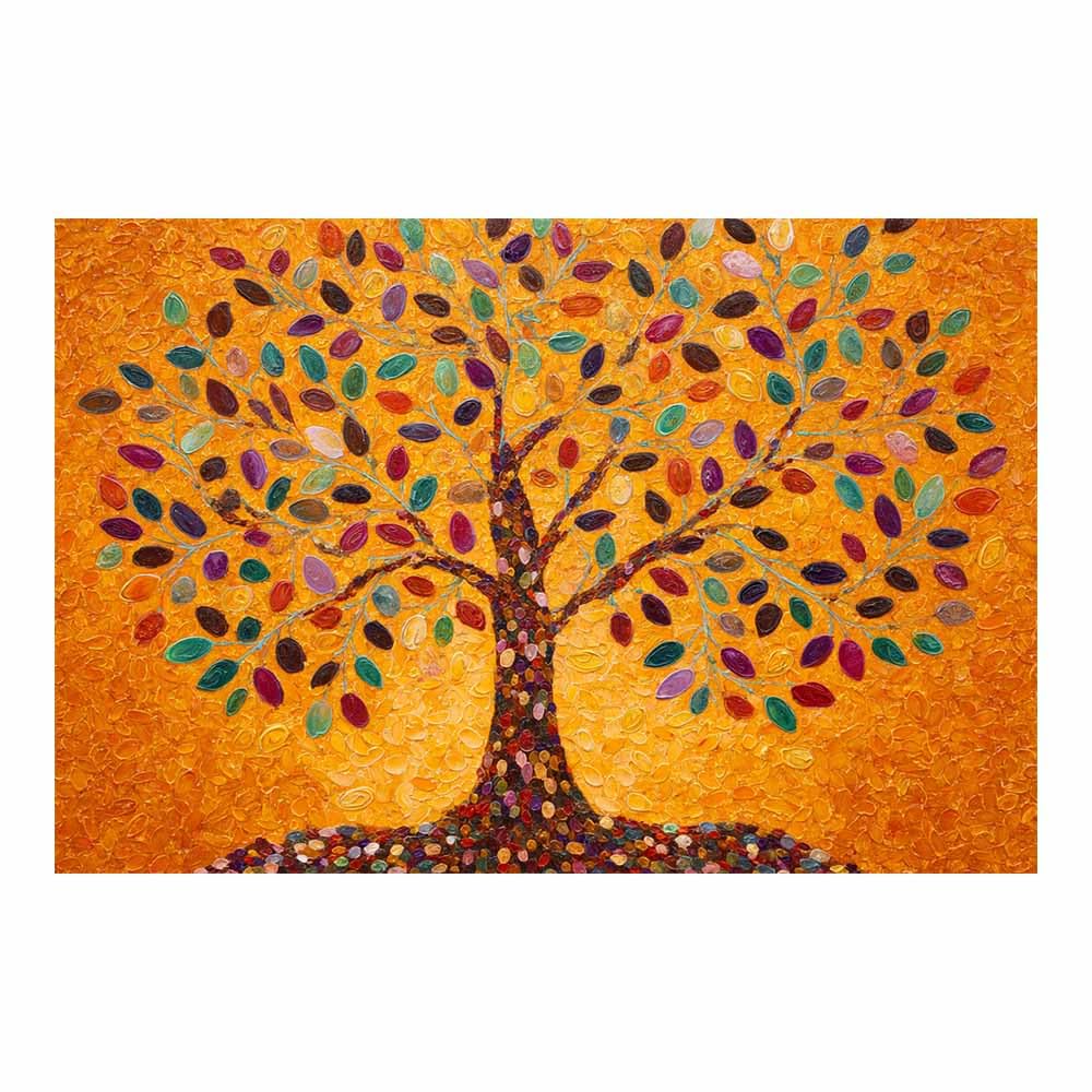 ZAMAEIU The tree of life Leaf-Studded Tree Canvas Paintings Abstract Tree,Wall Art Poster Modern Room Bedroom Home Decor Geometric Print Patterns(orange)-30x50cm Unframed