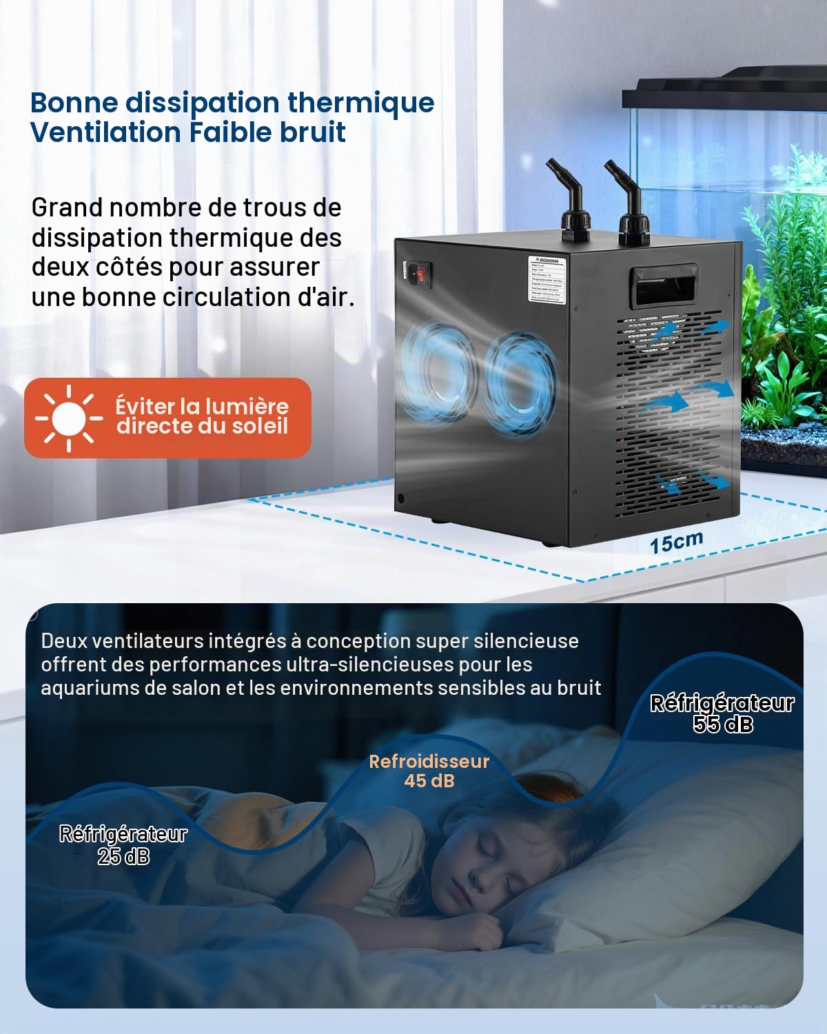 BAOSHISHAN Refroidisseur d'aquarium 300 L, 600 W | Système de refroidissement de bac à poissons pour axolotls/coraux/hydroponie intérieure, eau douce et eau de mer