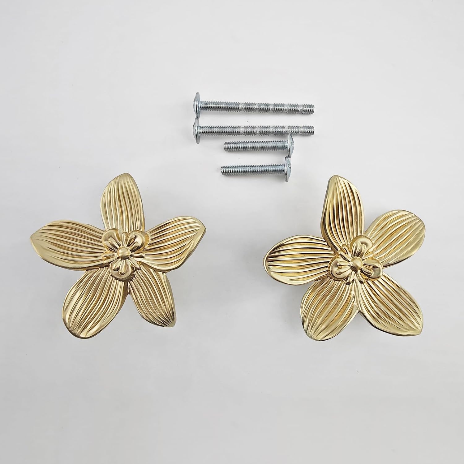 YEMCHI 2 Pack Gold Flower Knobs for Dresser Drawers, 2.36 inch Brushed