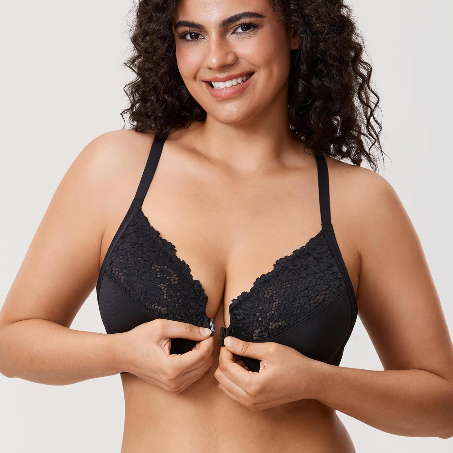 DELIMIRA Women's Racerback Front Closure Bras Lace Plus Size Full Coverage Underwire Unlined Support Bra - Image 2