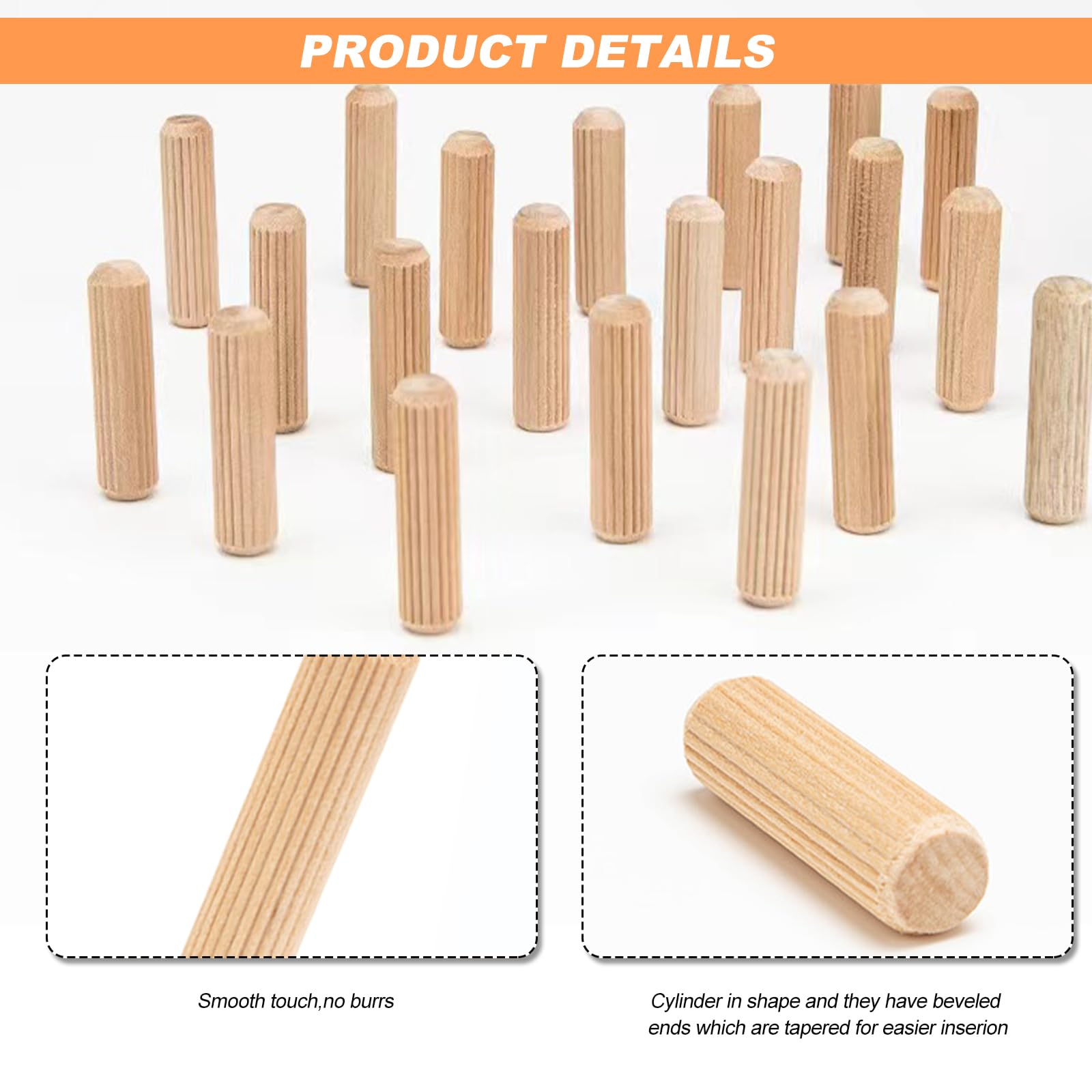 Wooden Dowels 6 x 30mm, 300 Pcs Wooden Dowel Rods Pins for Craft Grooved Fluted Wood Dowels Plugs Pin Rods for Furniture DIY - Image 3