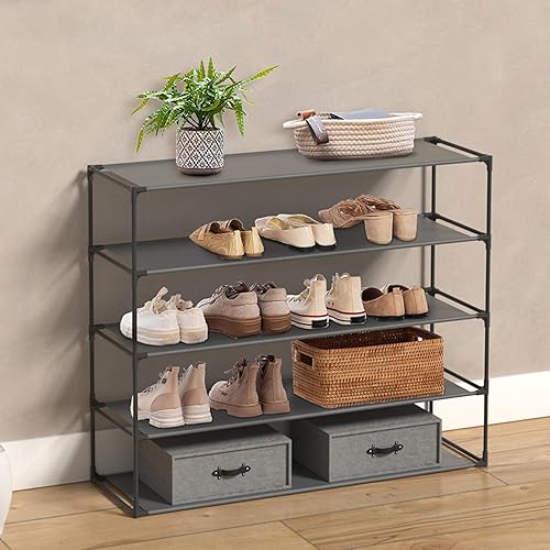 Jerry & Maggie Zapatero de tela de 5 niveles, 39 pulgadas de ancho x 11 pulgadas de profundidad x 29 pulgadas de alto, material no tejido