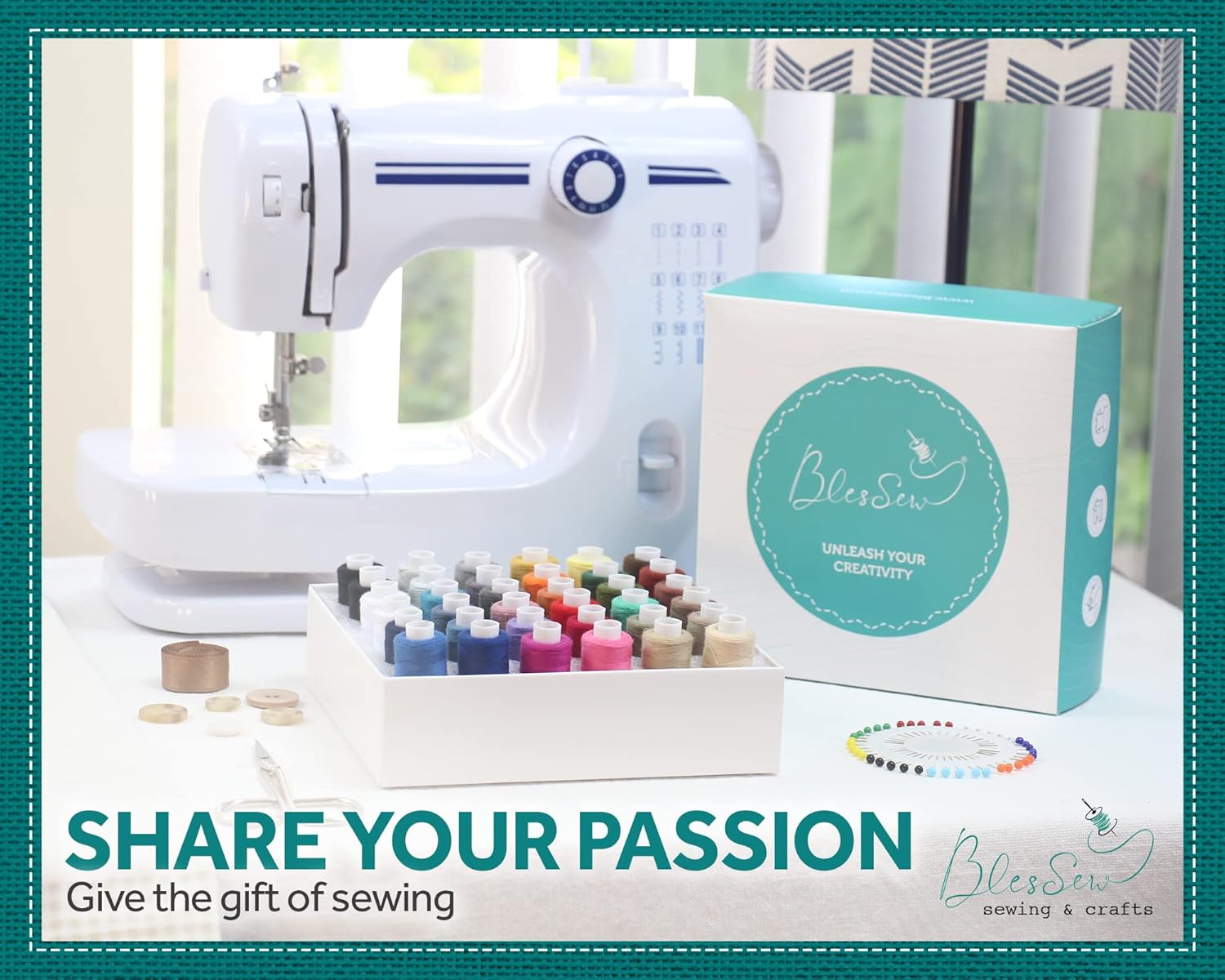 Thread for Sewing Machine and Hand Stitching – 36 Regular Size Spools of 250 Yards Each - 32 Colors Plus 2 Black and 2 White in Storage Gift Package