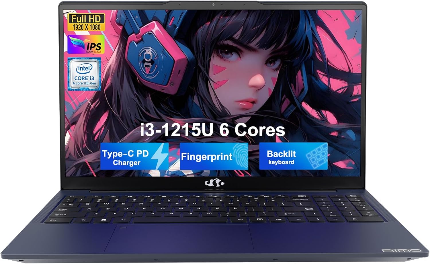 NIMO 15.6" FHD IPS Student-Laptop-Computer - Intel Core i3-1215U(Beat i5-1135G7, 6 Cores Up to 4.4GHz), 16GB RAM 1TB SSD, 65W Type-C, 2 Years Warranty, Fingerprint, Backlit Keyboard, Wi-Fi 6, BT5.2