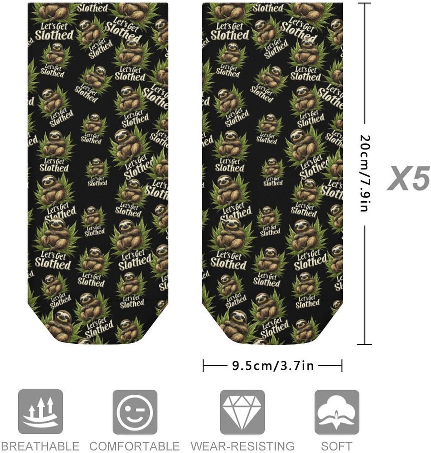 Sloth Weed 5 Pairs Low Cut Ankle Socks Casual Liner Sock No Show Invisible Socks for Men Women